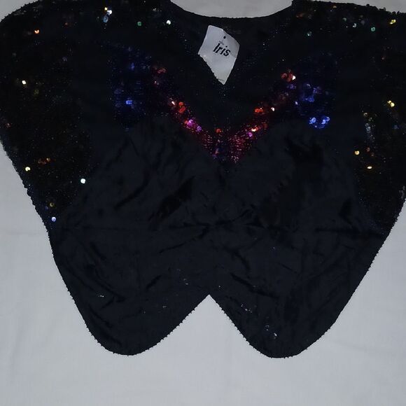 Vntg Iris Multicolor Sequin Butterfly Top - Picture 5 of 9